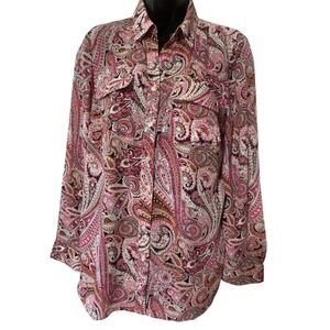 Talbots Women's Paisley Print Long Sleeve Button Down Shirt Size‎ M